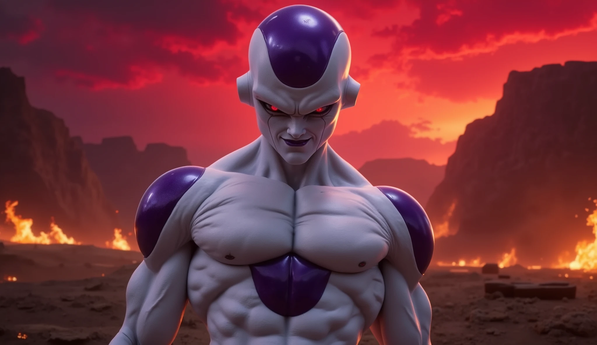 masterpiece, best quality, 1boy, frieza, closeup, looking at viewer, male focus, red eyes, solo, serious, (sketch:0.4), simple background