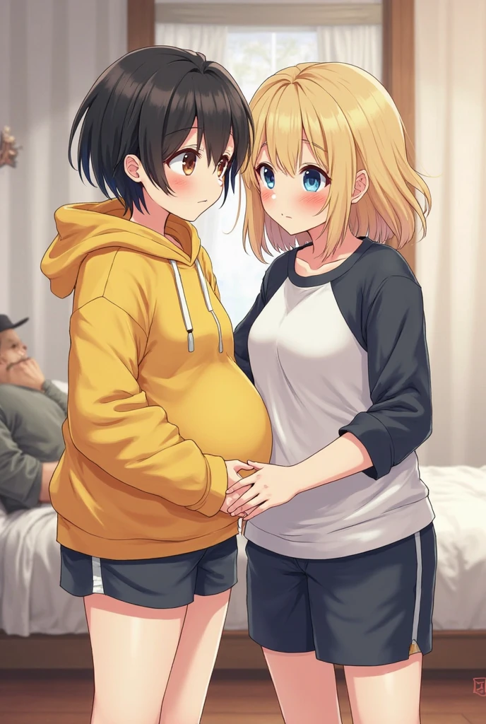 Anime girl Pregnant Twin in bed