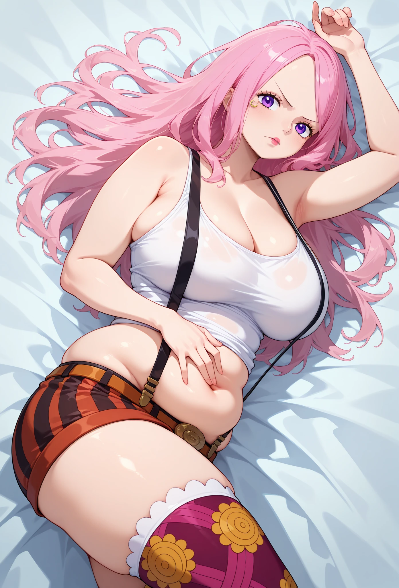 2heads, tiny woman with 2 heads. In a clean bedroom. Laying on bed, laying down. Spreading legs. Long messy pink hair. Naked, nude. Eyeliner. Mature, tall. Pierced nipples, nipple piercings. Ear piercings. Orgasmic expression. Enormous breasts. Grabbing breasts, pinching nipples, playing with breasts. Midget, tiny. Masturbating.