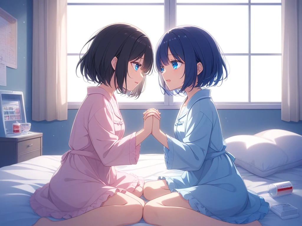 An elementary school girl carries a young woman, who has dropped out, is unemployed, depressed, and has been a shut-in and bedridden for many years, in her arms to her bedroom.