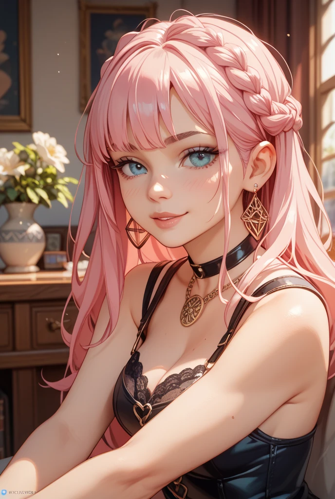 multicolored hair, hairpin, hair bobbles, anchor choker, heart-shaped pupils, mismatched pupils, multicolored eyes, star-shaped pupils, color contact lenses, earrings, smile, grin, bright pupils, seductive smile, ahoge, parted bangs, hair over shoulder, hair over shoulder, hairpin, hairclip, hair ribbon, hair bobbles, heart-shaped pupils, mismatched pupils, multicolored eyes, star-shaped pupils, aqua eyes, cat ears, smile, grin, parted lips, seductive smile, shy, modern, Realism, ray tracing, 8k, super detail, ccurate, best quality, masterpiece --auto