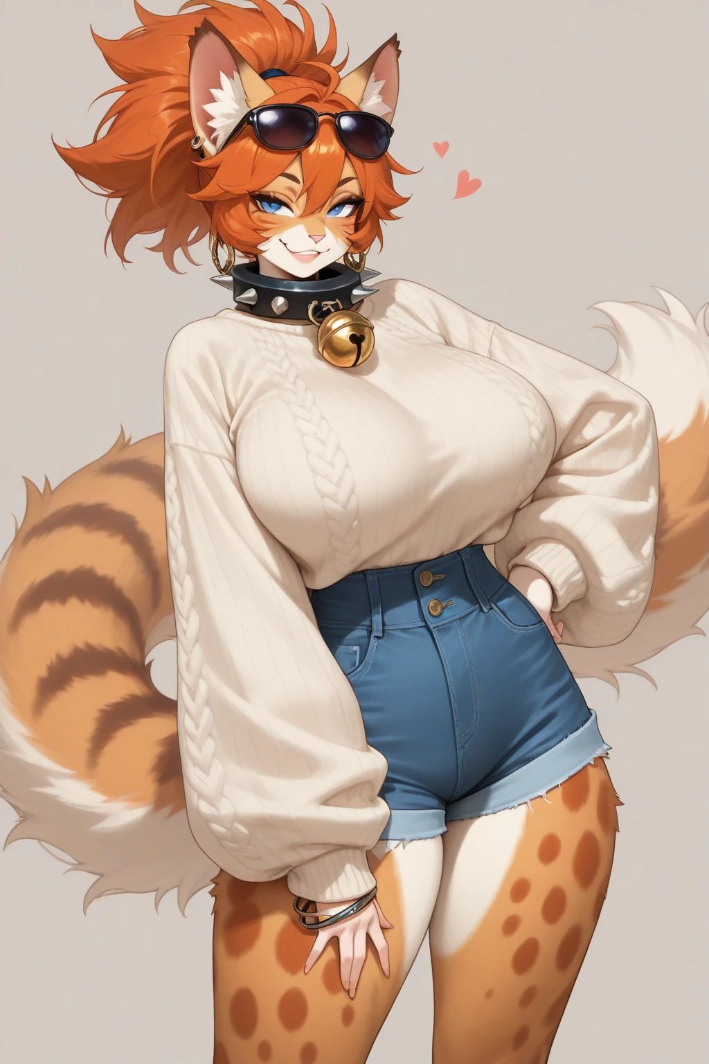score_9, score_8_up, score_7_up, score_6_up, score_5_up, score_4_up, (solo), female anthro hyena, shorts, off shoulder, sweater, lusty, fluffy body, long blond hair, black eyes, (thick thighs:1.5)((( offering the )))  ( she is standing) (barely_visible_booba) , giant , 