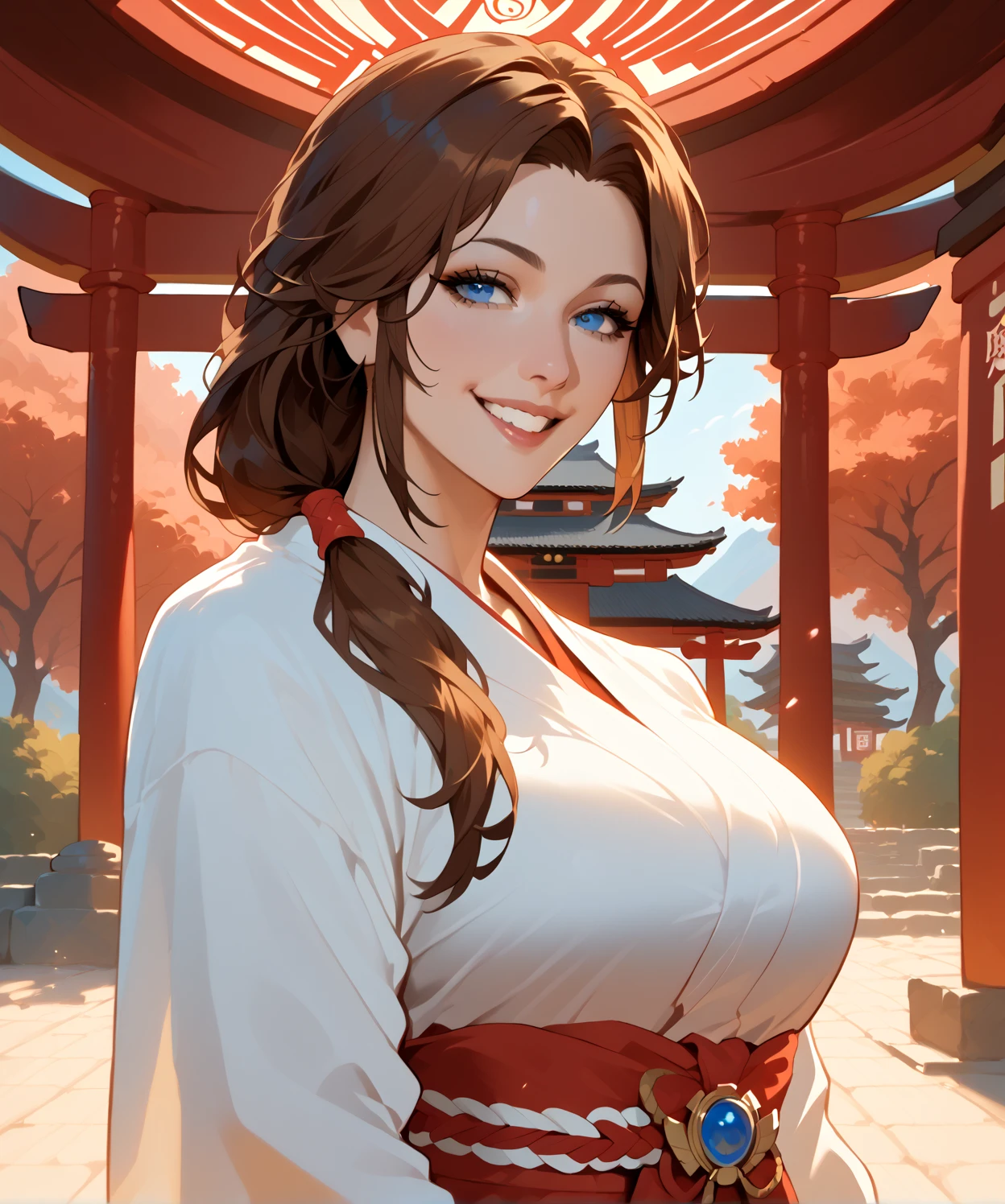 Kpop idol: 1.2, mix4, 1 Korean girl, 14 years old, (light eyebrows: 1.4), shiny brown eyes, bun head, tied two braids, ancient city, Chinese temple, high mountain, beautiful detail sky, street (crowd:1.2), night, (nose blush), hanfu, happy, smile, small round boobs, cleavage showing her dark brown nipples, her crotch , vagina visible