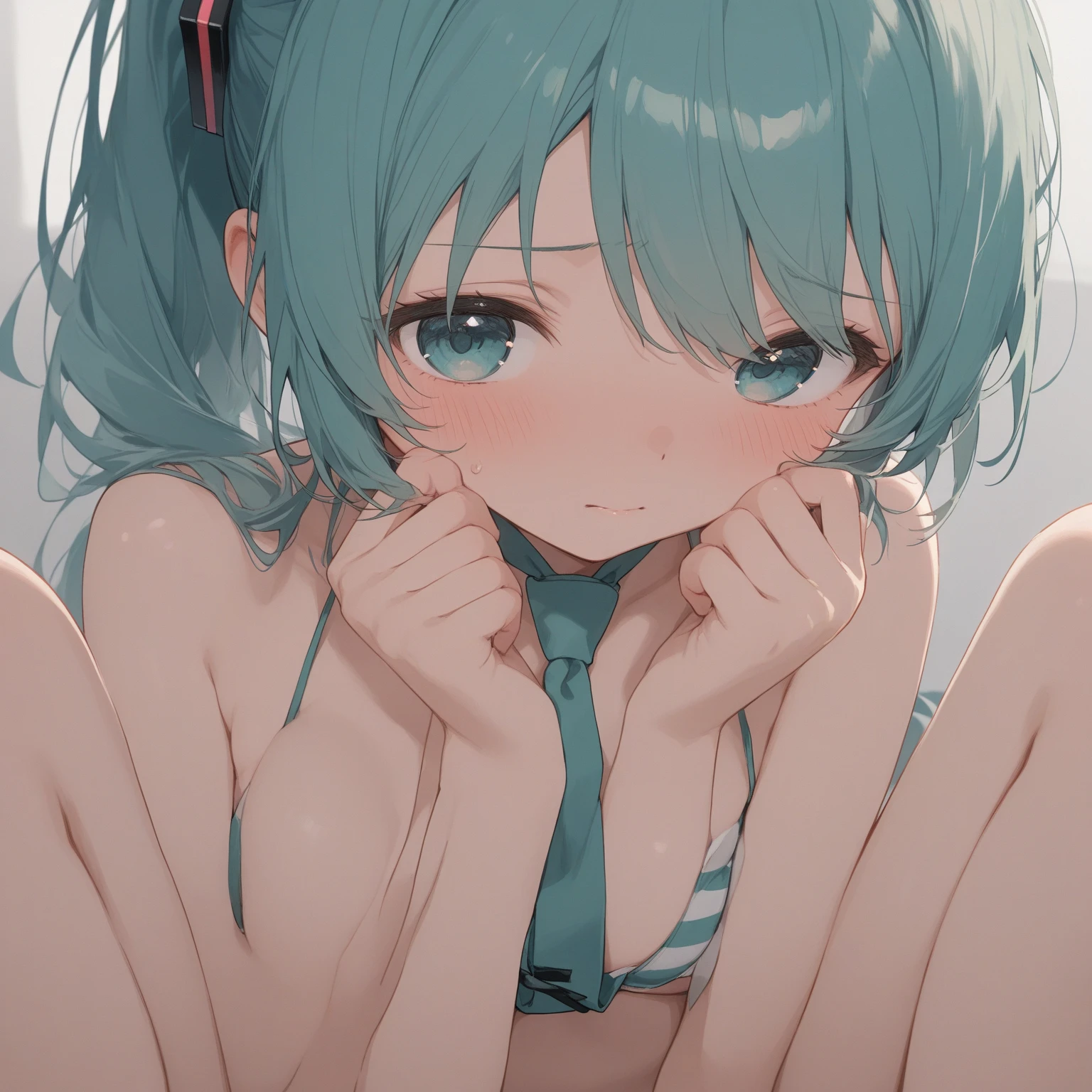 (Browsing Caution:1.3)、 ,Pokemon Leak, Hair Clip、((Ruffled underwear with white and mint green lines:1.2):1.2)、blue eyes、Watery eye,anger,
,,,Sweat, weT wiTh Sweat, Shin, Heel, feet, Five Fingers, Beautiful Hands, 美しいfeet,Healthy Body, alone,, Bedroom,,dim、evening、, thin, No muscles, Perfect body,Normal body,Semen Bukkake,Creampie
