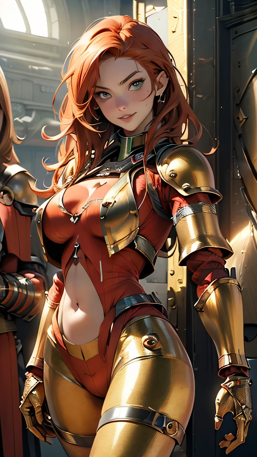 (8K、Raw photography)、(1girl in:1.3)、Look at viewers、(exoskeleton suit、Maven、Average Height、Toned waist、Round face、Olive skin、Brunette hair、Blue eyes、a blond、straight haired、wavy straight hair、(C cup with firmness)、(small and beautiful pink areola,,,)、(Various poses)、(battle field)、(Flames rise)、Threader earrings、Golden、Matte lipstick、(Big cities of the near future)、(masterpiece、top-quality、Detailed shiny skin:1.2)、