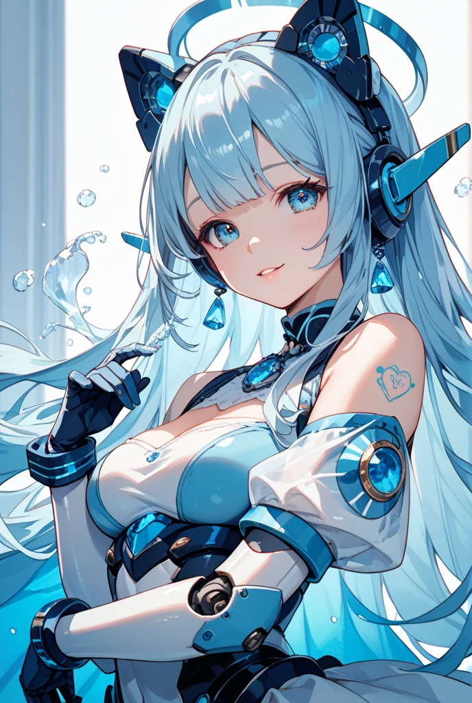 Blue Star,Twin tails,See-through,Top view,Standing on a white floor,See-through,Blue light pattern,sexyデザインのSee-throughボディスーツ,Transparent skin,胸元にBlue Starのデザイン,胸元がSee-throughボディスーツ,Shiny bodysuit,sexy,Big blue light bracelet,Big blue light anklet,Blue light accessories that dig into your thighs,Accentuated chest,Accentuated chest shape,Close-up of face and chest,