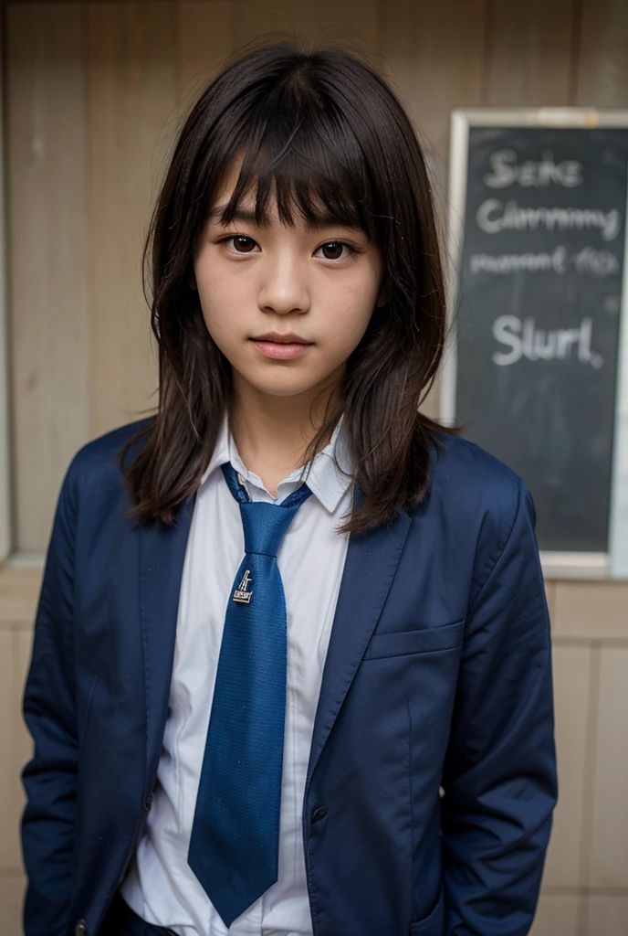 Preteen girl wearing school uniform
