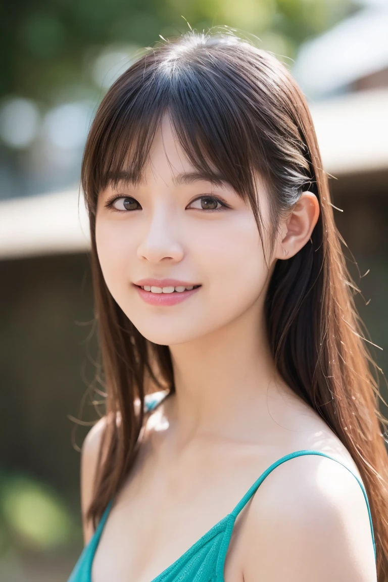 (Best-quality, Masterpiece, Ultra-High-Resolution, (Photorealistic:1.4), Raw Photo, depth of field, professional lighting, perfect anatomy, extremely details), 1girl, 15-years-old, the most famous Japanese idol, on street in heavy-rain, standing in heavy rain, (((wearing wet-clothes from heavy-rain, extremely wet hair from heavy-rain))), (extremely cute face like the most popular Japanese idol, (extremely cute and extremely big eyes), extremely beautiful realistic-skins), extremely cute long-eyelashes, extremely cute lips, looking at viewer, innocent smile