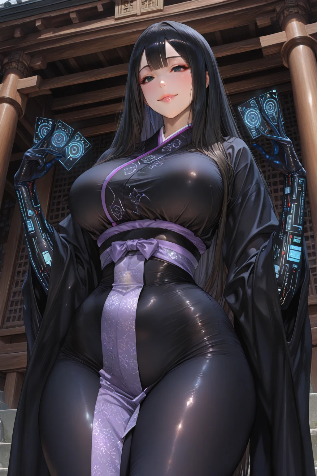 (masterpiece best quality), Realistic, (Real picture, Intricate details, Depth of field), (1girll, Solo), Mouth open,seductiv, highly detailed, Perfect face,Refined face (gigantic cleavage breasts:1.3), (skin indentation), (Pasture cowsheds covered with pastures),Heartbeat Racing Viewpoint,Thick thighs, Wide hips, Small waist, facing at camera,Raised sexy,Open your feet,Mature face,a matural female,Gorgeous Hair in Long Purple,Erotic clothing,open waist,Over-the-knee boots,Production plant,dairy cattle