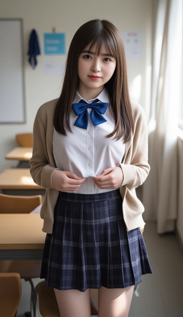 (8K, top-quality, masterpiece:1.2), (realisitic, Photorealsitic:1.37), ultra-detailliert, One girl,cute little, 独奏,Beautiful detailed sky,date,(Nasal blush),(A smile:1.15),(a closed mouth)tiny chest、beatiful detailed eyes、(length hair: 1.2)、Floating Hair NovaFrogStyle、The upper part of the body、in school uniform、Panchira