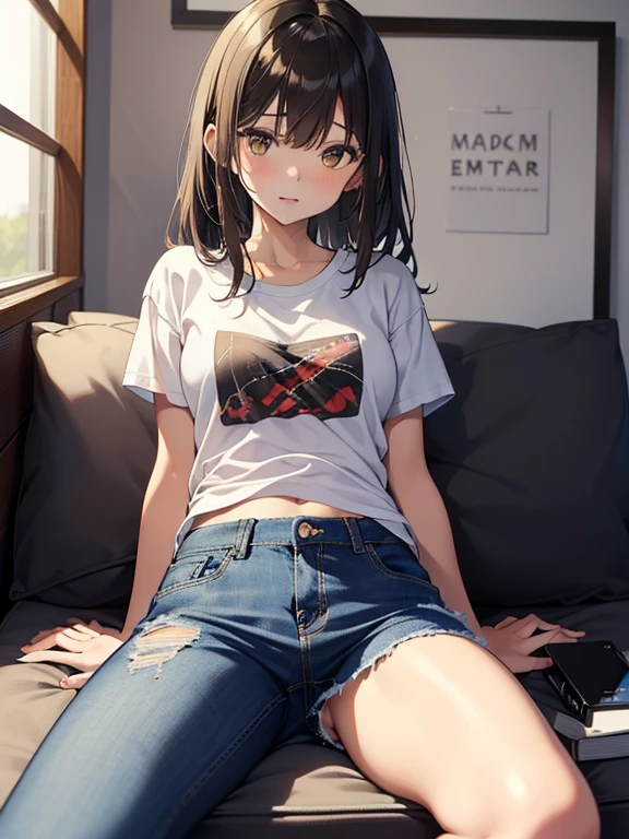 girl, watching TV with her cat