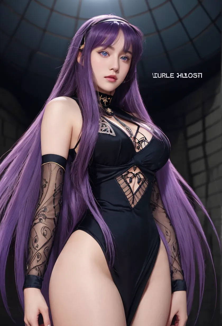 Best quality, A high resolution,A woman with sexy Purple and pinkclothes, big breasts, black eyes, long black and purple hair , big thighs, best quality, best resolution, detailed ,Normal body, well detailed, beautiful, standard, detailed, best quality ,Sexy clothes, sexy and Purple and pink clothes, makeup on the face, best quality, detailed 