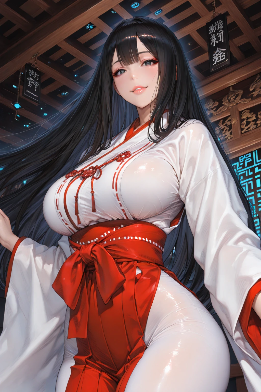 (masterpiece, best quality:1.2), (high resolution, 8K RAW photo, photo realistics, clear focus), (natural lighting, textile shading), pov, solo, face focus, 1 matured woman, 28 years old, (milf:1.5), raised sexy, New Year's visit, put your hand together, praying for happiness, closed eyes, smile, light Purple hair, medium long hair, hair over one eye, asymmetric hair, half updo hair, wavy hair, blue eyes, japanese clothes, kimono, at ZEN garden in Japanese temple, in front of torii gate, in spring, depth of field, bokeh, dynamic angle, from side above, (correct anatomy, ideal ratio of body proportions), in a night, under starry sky, Minamoto no raikou,