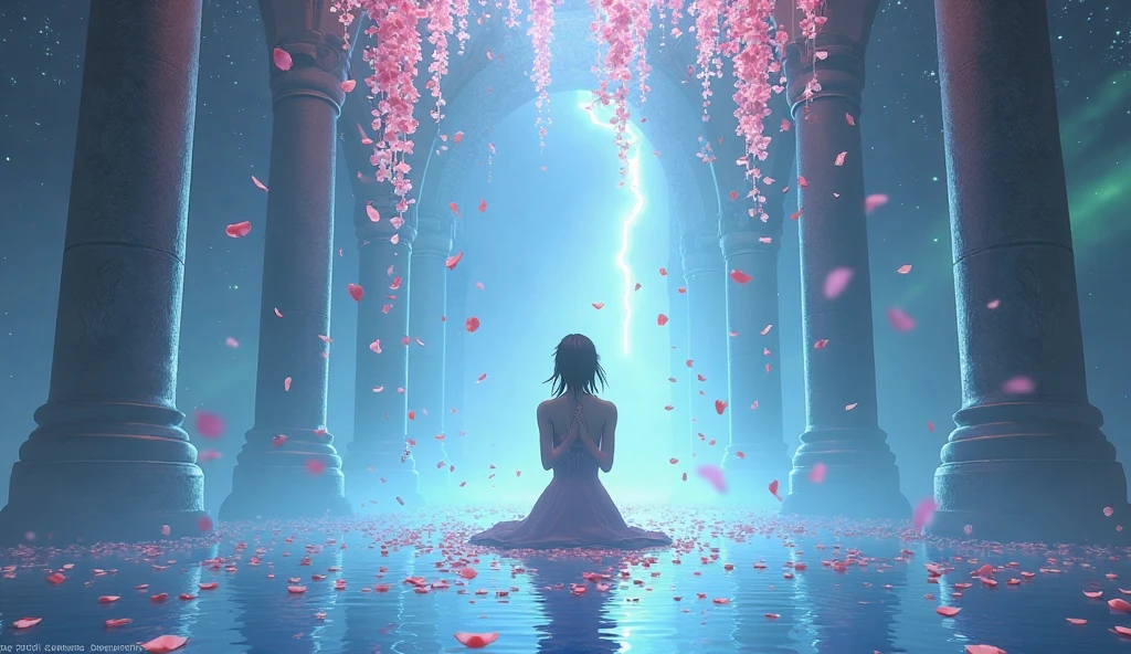 ((((Obra maestra, La mejor calidad, ultrahigh resolution)))) ((((High-res high-quality)), 1girl, smiling, sitting, (((lotus position, serene pose))), [minimal accessories]), water works, waves, ocean, sea, water effects, ((subtle water splash, gentle splashing), subtle yet detailed water, soft focus, natural light, outdoor, beach, sand, ((diffused sunlight))), high-waisted, flowing pants, elegant attire, contrast with blue water, ((soft focus on face))), 25 years old, relaxed posture, serene atmosphere, peaceful, ripple free water, ((no ripples))), gentle reflections, calm and peaceful, water's peace