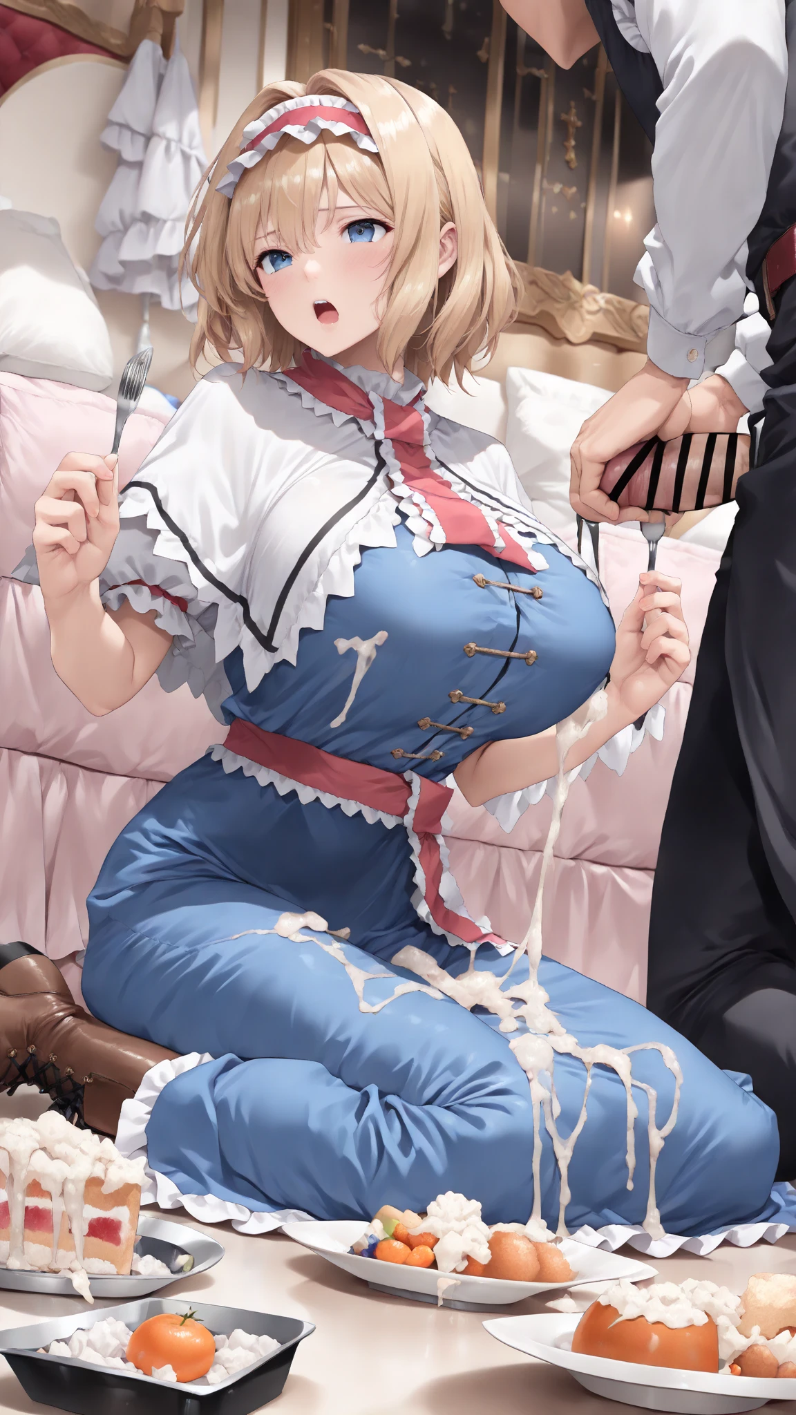NSFW, masterpiece, (alone,1 girl), (ride a rocking horse:1.5), (Shining fluffy blonde:1.5), long hair, (Are crying,shout,sob,torture:1.5), looking at the viewer, (Gothic Lolita,bondage:1.5), (Black ruffles:1.3), (shibari,tied up with a rope:1.5), (turn your arms behind your back:1.3), (thin,breastfeeding:1.3), (Childish:1.5), (huge breasts,erect nipples:1.5), tears flow, drooling, love juice
