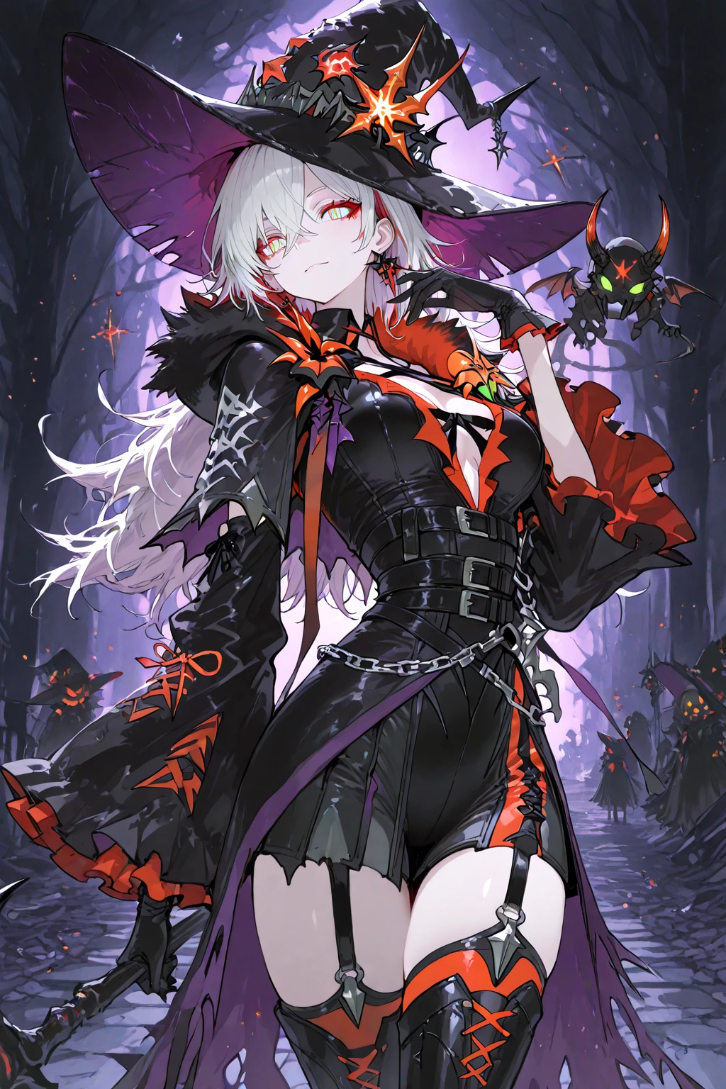 dragon girl,bright pupils,slit pupils,glowing eyes,fangs,armored_dress,dragon wings,wavy hair,floating hair,dragon horns,boots，tower,fighting stance,light persona,dark persona, , 最好的质量, 非常精细的细节, 最高分辨率，8k
