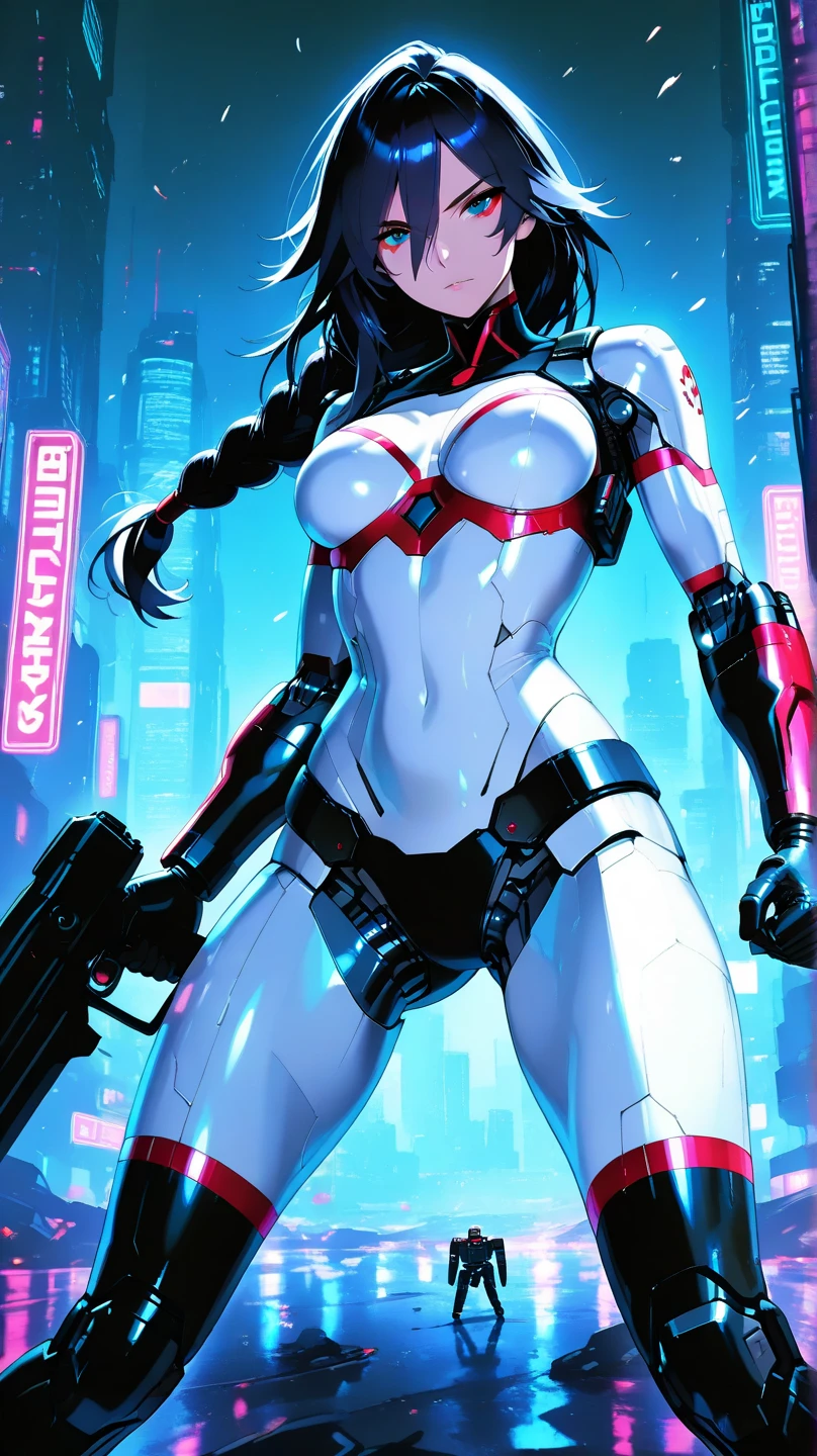 (((Bettie Page))), ((( nano suit ))), (((bandaged arms))), (((MMA fighter OF THE FUTURE))), ((high collar)), (((Quorra))), (((best qualityer: 1.4))), (Unbeatable masterpiece), (hiper HD),(CG 8k hyper-realistic), (((brave face))), (((breasts big))), (((hyper feminine))), sexly girl,（black bob hair)), ((( sculptural body ))), (((1 Kizi))), Kizi cibernética de 25 anos com perfectbody,,Beautiful and well-groomed face,muscular body:1.2,solid color detailed jacket, (Head to thigh photos)， Complex equipment, green dark，Long pants，Tight clothes are dark，With white stars and off-white stripes,,,,,Armor Metal Electronic Parts, Poison tattoos ) INFO, Kizi, (((standing alone))), pirralha violent, ((())), sexly, pose de atitude, work of art, post-apocalypse, (((manga style))), bounty hunter, violent, Manic, the way you want, slenderbody, thin but strong, perfectbody, roupa moderna, advanced technology, neon, sleeves with vertical striped pattern, neutral background, (( cowboy shot )). intricate visual