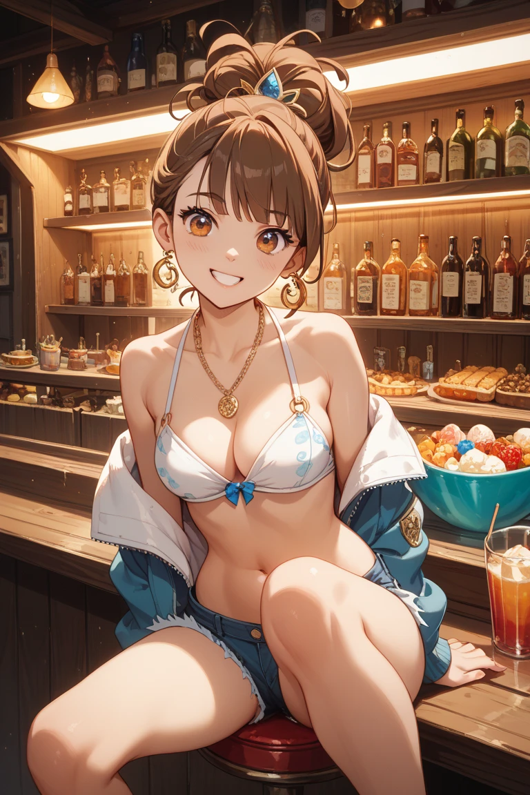 (((masterpiece, Highest quality, High resolution, 超High resolution, Perfect Pixel, Depth of written boundary, 4K, RTTX 10.0))), Beautiful Anime Woman, Beautiful art style, Anime characters, ((Smooth texture, Realistic texture, Anime CG Style)), Perfect and accurate finger count、Exact number of legs、(Exact number of arms:1.0, Exact number of hands:1.0), (Perfect hands, Perfect Anatomy), Cinematic, Realistic, Extremely detailed CG, Daytime lighting, Perfect lighting, Best Shadow, The best natural light, whole body, Perfect body, バランのとれたPerfect body, Perfectly balanced style, Slender body, ((bangs, Dark brown hair, Bobcut)), ((A cute adult woman is standing facing this way:1.8)), ((Bow tie around neck:1.3), (Sexy and stylish yellow underwear:1.3), (Stylish shiny yellow satin panties, Side-tie panties, Panties with plain yellow center and lace decoration on the sides:1.4), (Thin panties:1.3), (Yellow micro lace satin bra, Yellow bra with lace trim around the edges, Thin bra:1.4), (lace garter belt, Garter Strings, Knee socks:1.3), (Big frilly headband:1.3):1.3), (Beautiful big boobs:1.1), (Embarrassed expression:1.7), blush, (Stylish restaurant, Many visitors in the background, Inside the crowded store, Tables and chairs filled with male customers, Many men sitting at tables and chairs, The attention men are giving her:1.7), naked, In underwear, Angle from the front, Nakaseko Kaori