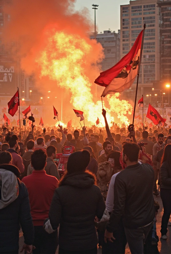Students and the community are united in holding a big demonstration"while burning a large burning wheel filled with smoke.  Students held a demonstration using face coverings while carrying red and white flags and signs saying &quot;RIP Indonesia&quot; and signs saying &quot;RIP Democracy&quot;.
