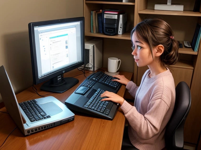 Middle-aged girl playing on the computer
