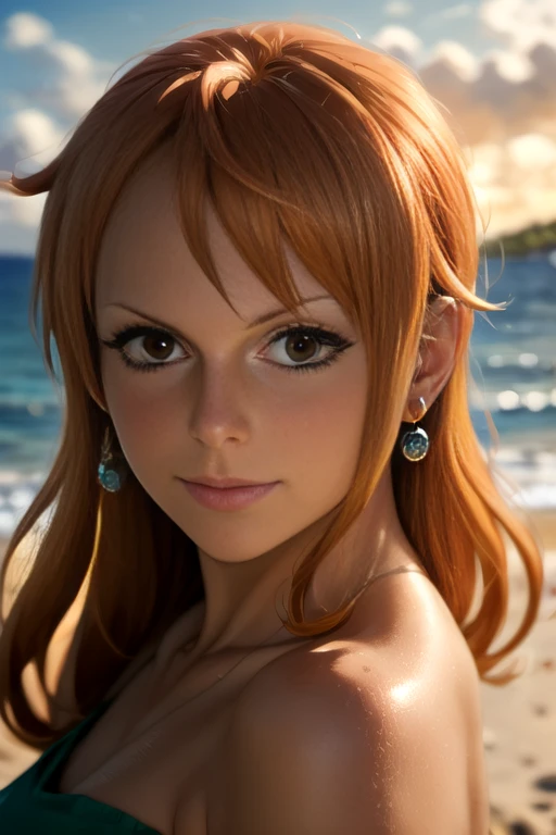((A beautiful attractive and realistic woman., like Nami from One Piece, character Nami from One Piece:1.2)), (photorealistic:1.4), masterpiece, extremely detailed, best quality, raw photo, 8k UHD,