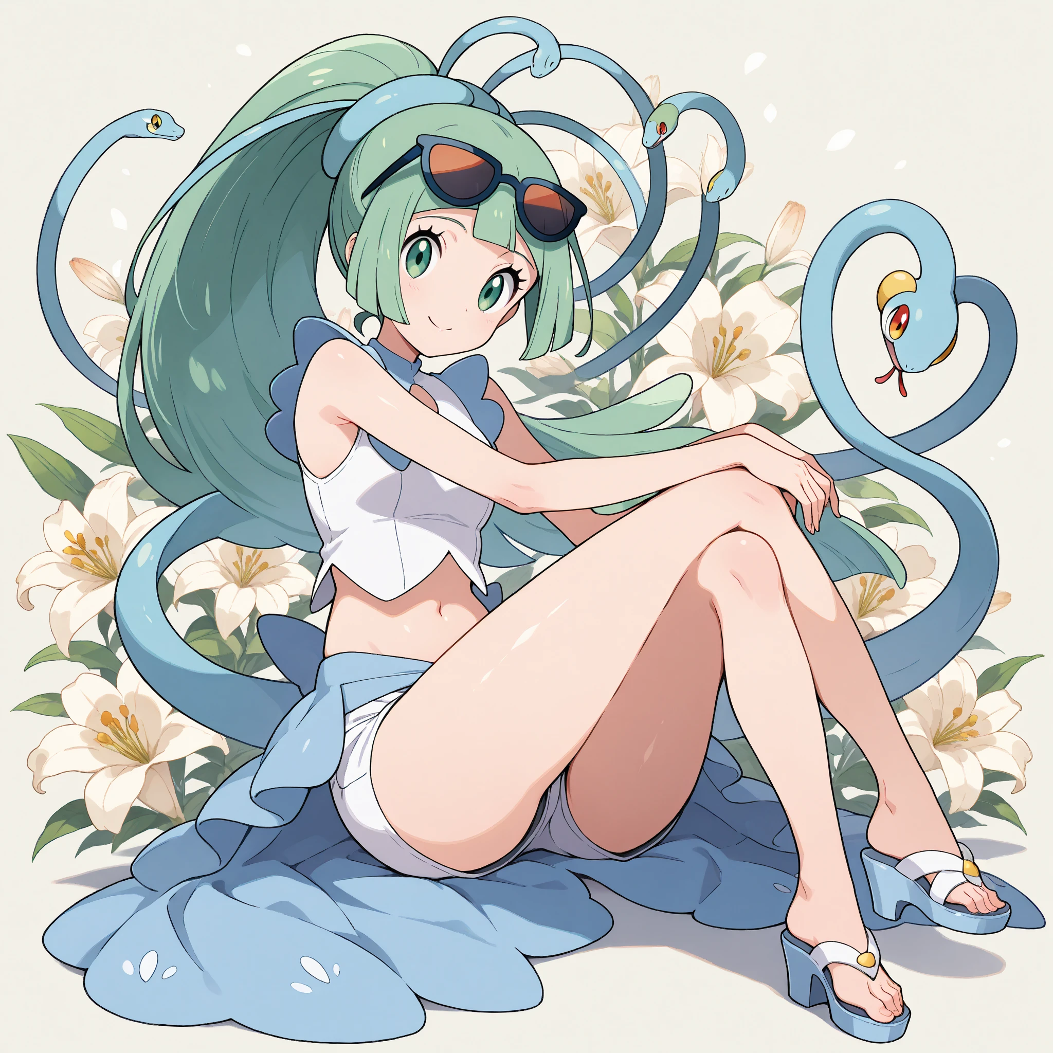 Anime girl with green hair and purple leotard, seductive anime girl, full body art of anime woman, ecchi anime style、!! Full body portrait!, Zodiac girl knight, anime style, beautiful charming anime woman, beautiful charming anime teen, outfit: leotard