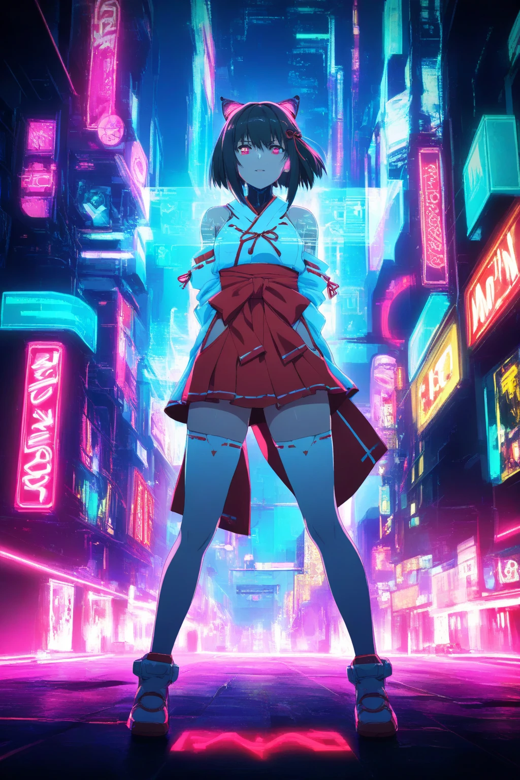 Anime art of ghost in the Shell, detailed scene, red, perfect face, intricately detailed photorealism, trending on artstation, neon lights, rainy day, stunning full body anime art