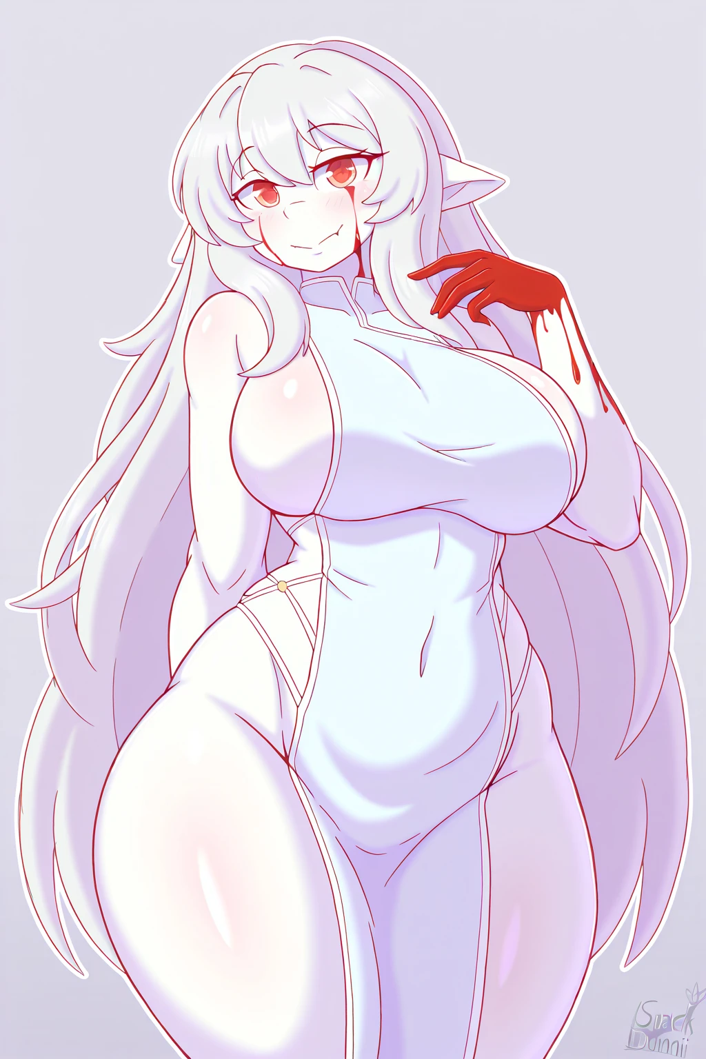 Sexy female ultraman、Large Breasts、Silver body with red lines