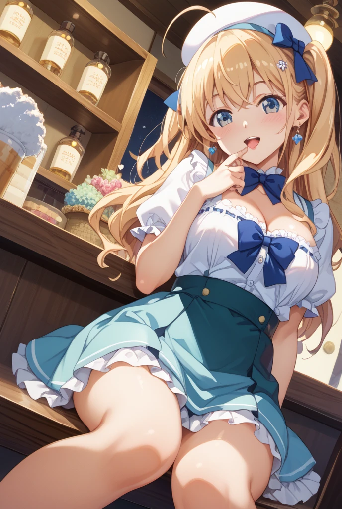 A 12-year-old girl with cute blonde wavy hair and a headband is standing completely naked facing backwards, showing her ass, anus, pussy, and nipples.。Panties。I don't wear any underwear。SEX。NFSW