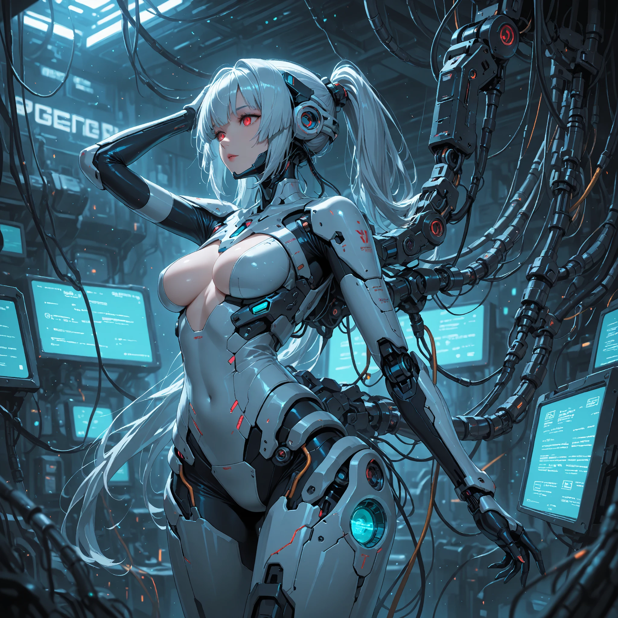 (((Mecha Girl:1.5))),(((masterpiece, Highest quality))),(((alone:1.2))),(((One girl:1.2))),32K Wallpapers, Very detailed,(((((portfolio))))),(((((close))))),(((((breast enhancement))))),((((More Angles)))),(((highlight))),((((Heterochromia iridis)))),(((completion. Detailed face))),((((Very talented)))),(((((The most complicated bondage machine:1.4))))),(((Full-face helmet bondage that completely covers the head and face:1.2)))(((Mechanic Girl))),((Overall colorful)),(((((Huge breasts,BDSM,nsfw,profile,full body