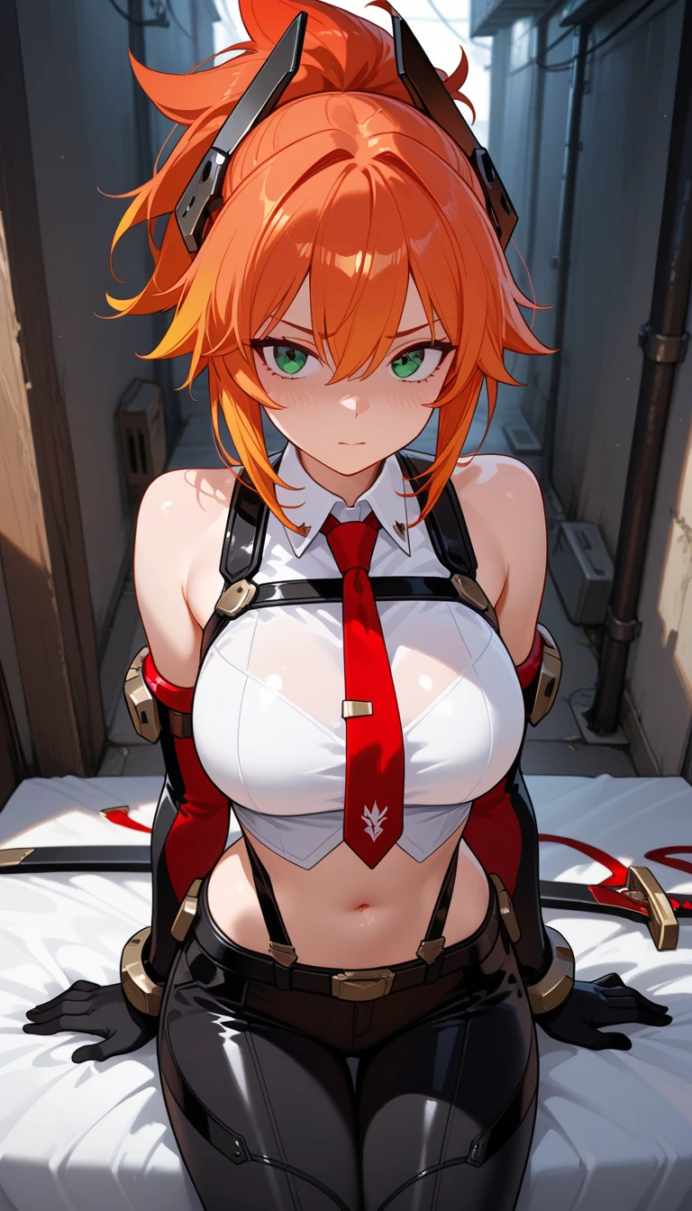 1girl, 18 year old female, Gudako, Fate Grand/Order, anime style, ultra realistic, high detail, sexy pose, sexy, beautiful, exposed skin, slender, skinny, exposed breast, medium breast, nipples, nude, nudity, absurdres, high res, ultrasharp, 8K, UHD, retina, masterpiece, accurate, anatomically correct, perfect anatomy, textured skin, super detail, high details, high quality, award winning, best quality, high res, looking at viewer, detailed eyes, four fingers and one thumb per hand, perfect hands, perfect finger, two arms only, no clothes, revealing, orange hair, orange eyes
