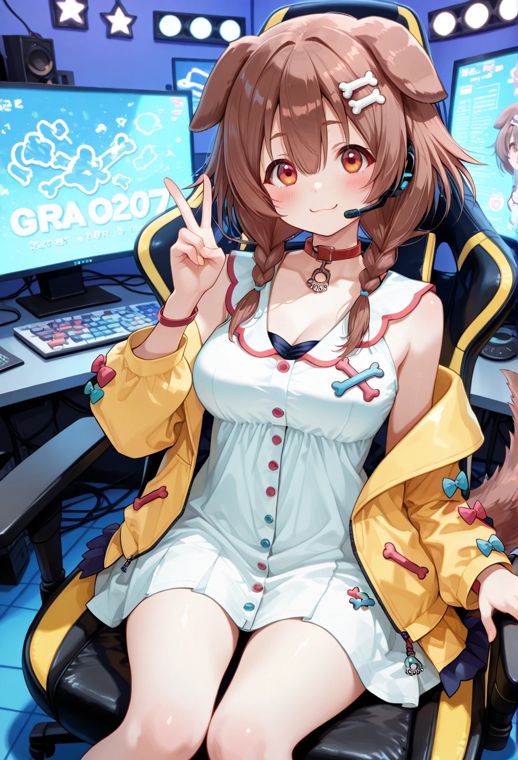 AgnesTachyon_umamusume, giantess, micro city, Labcoat and yellow sweater, UHD, best quality, super detail