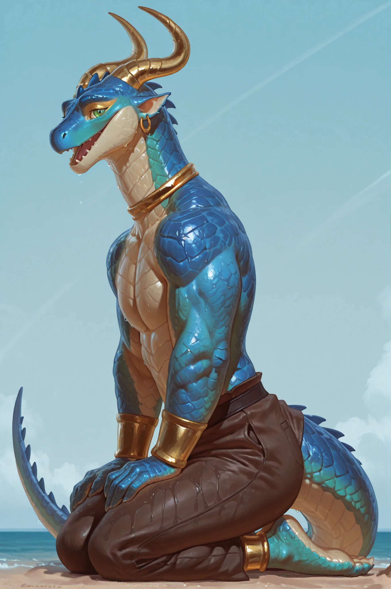 uploaded on e621, (male anthro dragon), standing, solo, muscle, detailed scale texture, old castle, (battlefield), (tribal clothing, ((long loincloth))), (shoulder armor, leg armor), blue body, white belly, dawn, shaded, dim environment, (art by chunie, (drakgem), ((rakisha)), (kontanagamori)), (front view), looking pleasured, [simple background], detailed pupils, masterpiece artwork, caustics, rim lighting, single light source, sharp shadows, solo portrait, (digitgrade, toe claw), (kemono), by inessa garmash, greg rutkowski, pino daeni, ruan jia