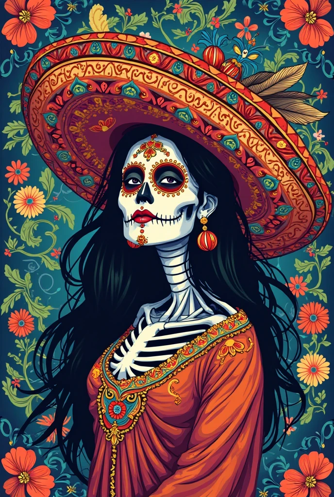 "Sugar Skull Fiesta": A vibrant and ornate illustration of a sugar skull, intricately decorated with colorful patterns and floral motifs, celebrating the Mexican tradition of Dia de los Muertos and Halloween on a festive t-shirt, Ultra realism, color field printing, high detail, UHD, 8k, anatomically correct, cinematic lighting 4d quality --auto --s2