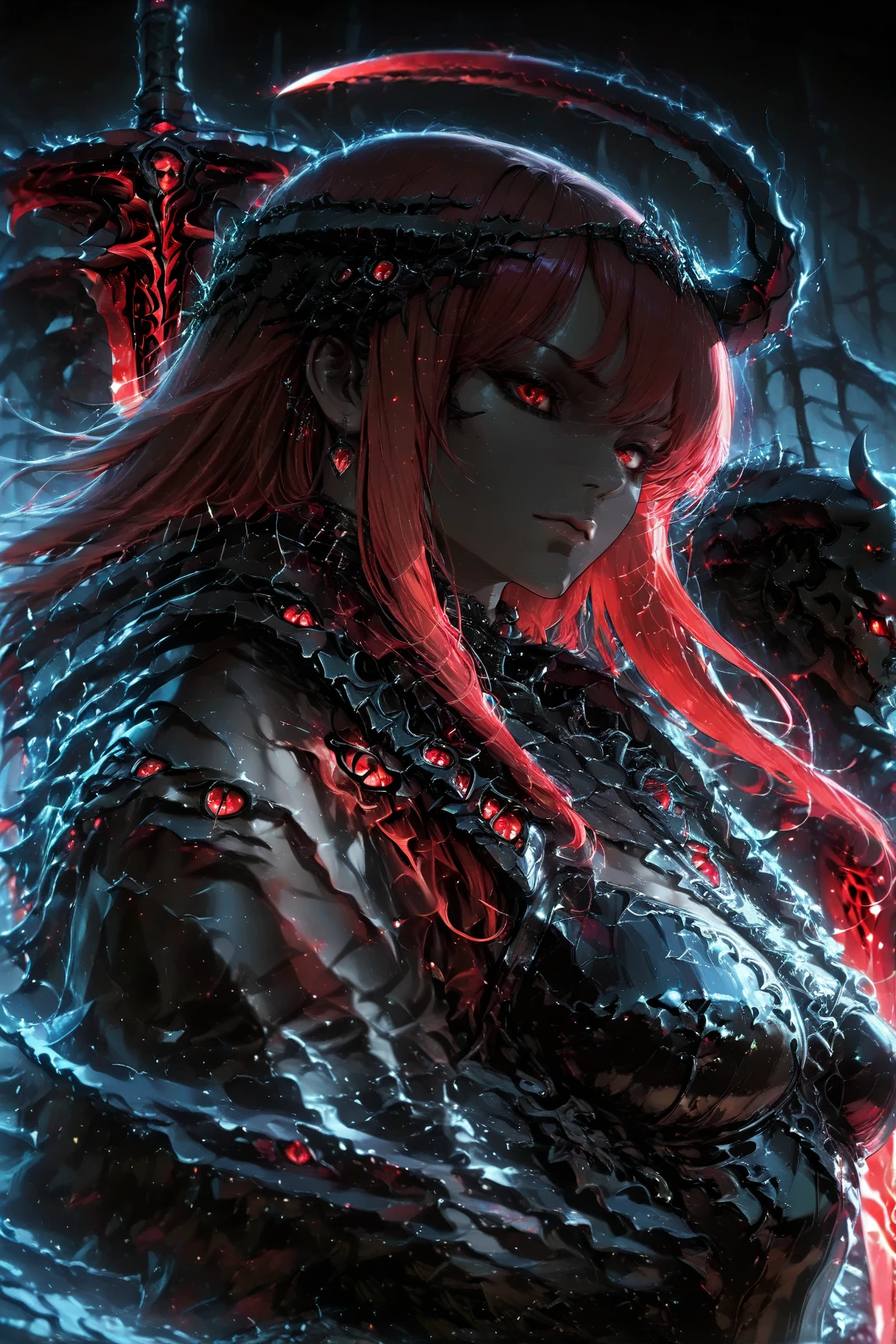 tmasterpiece,Best quality at best, High quality, (A dark invisible creature,It has a deep blue glow and black eyes,Surrounded by darkness:1.2), (Darkness:1.2), abyssal, award winning photography, Depth of field, hdr, Extremely detailed,Trends on ArtStation,Trends on CGSociety,复杂,high detal,