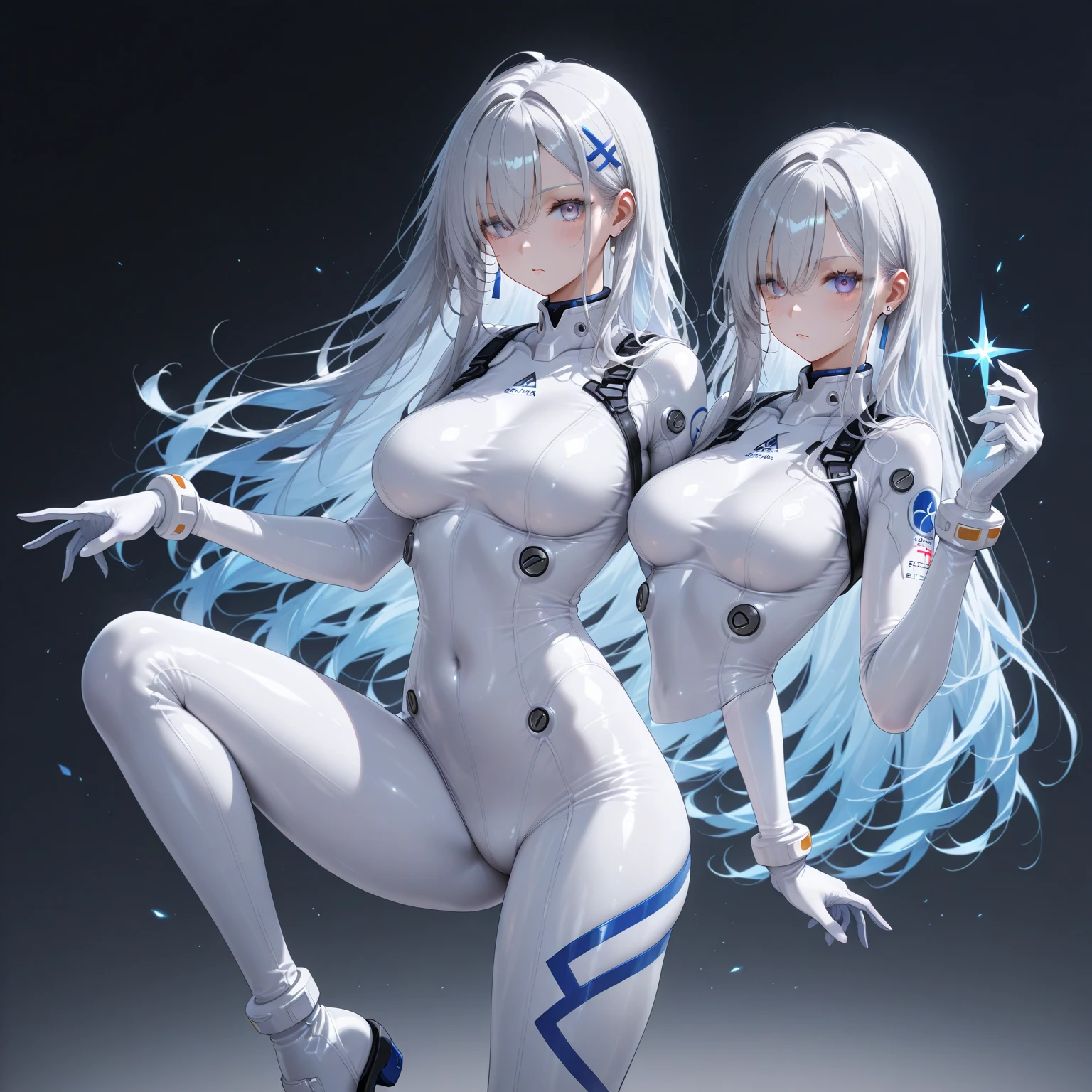 Highest quality、super high quality、16K, Breast size is random、topless、Nipples、Facial expressions are random、The location is a circuit、 Hair color is silver hair、Pose is sitting on a chair、The distance is random、The angle is from the side、Small face、Very delicate facial expressions、Delicate eye depiction、Highly detailed hair、Erotic、18-year-old female、Glowing Skin、Soft Skin、The only sexy Japanese woman、Race queen outfit random、