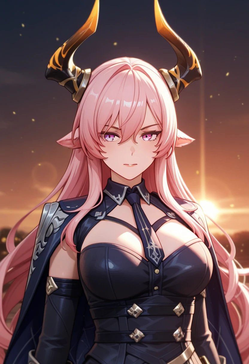 Young woman with pink hair and black horns sticking out of the water with lightning and thunder behind her in a long wet black ball dress, Ela tem um corpo volumoso e os seios, breasts and bust are huge, ela tem um rosto macio maduro lindo e perfeito, orelhas de raposa e rabo de raposa rosa(ultra-detalhado), obra-prima, melhor qualidade,(((1 menina))), (belo rosto detalhado),(belos olhos detalhados),(Seios enormes), quadris largos, coxas grossas, ((matural female))