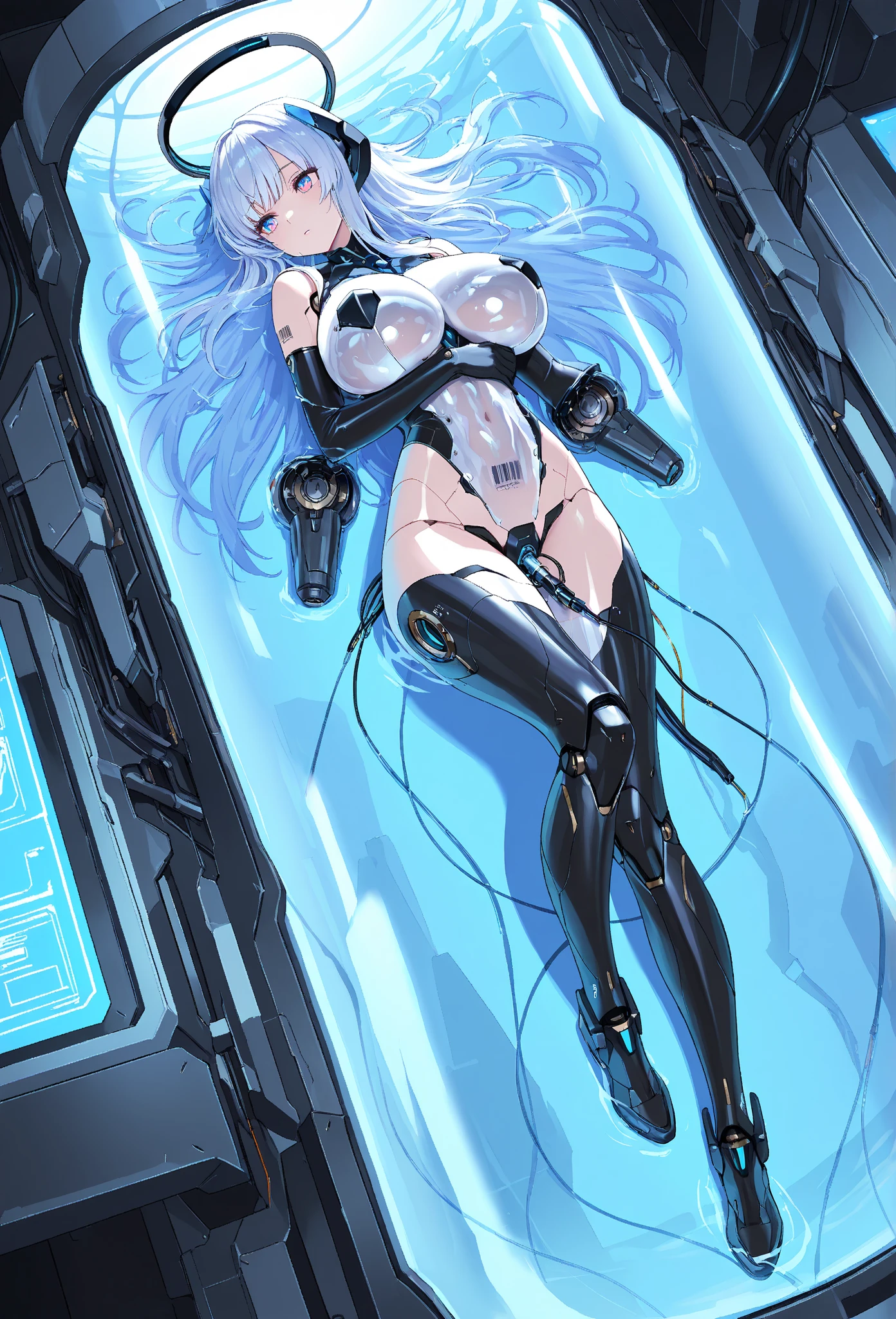 1girl,  <lora:CultivationTank[in_container]V3:1>,in container,stasis tank, bikini,large breasts, underwater, closed eyes, vaginal object insertion