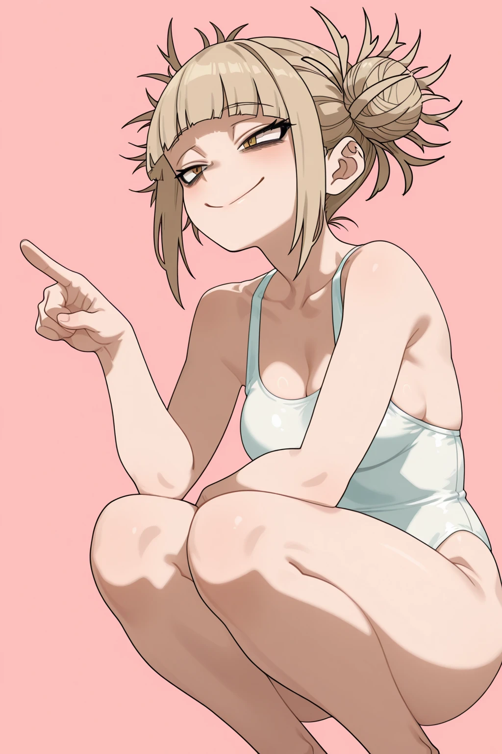 Nude women, blonde hair, 6yo, evil smug grin, naked, Sexy body, full body, standing, in the neighborhood