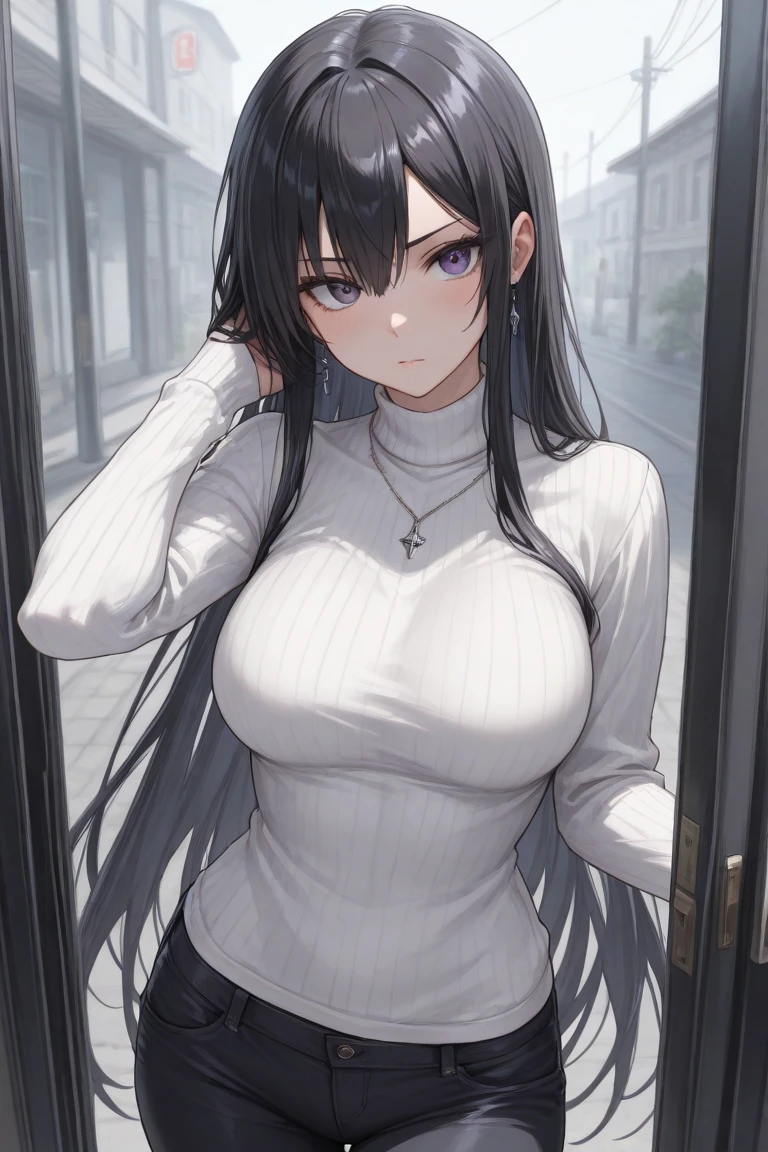 (masterpiece, best quality:1.4), (modern), (cowboy shooting), 1 girl, alone, leave, SFW,
stunning girlfriend, (Permanent installation:1.1), dynamic poses, (White oversized sweater, knitted sweater:1.4), (tight yoga pants, Dark gray yoga pants:1.4), (navy blue bomber jacket, denim jacket:1.4), long blonde hair, Sweep bangs, heart shaped face, Elegant face, pretty face, Highly detailed face, highly refined skin, skin pores, subsurface scattering, (Detailed blue eyes), actual pupils, big breasts, Smile full of love, looking at the audience, full face blush, plump lips, holding coffee cup, center,
Coffee shop in the background, city street, sunny, wind, Detailed background, depth of field, atmospheric perspective, Volumetric lighting, sharp focus,
Ridiculous, actual proportions, good anatomy, (actual, hyperactual:1.4), 16k high dynamic range,
