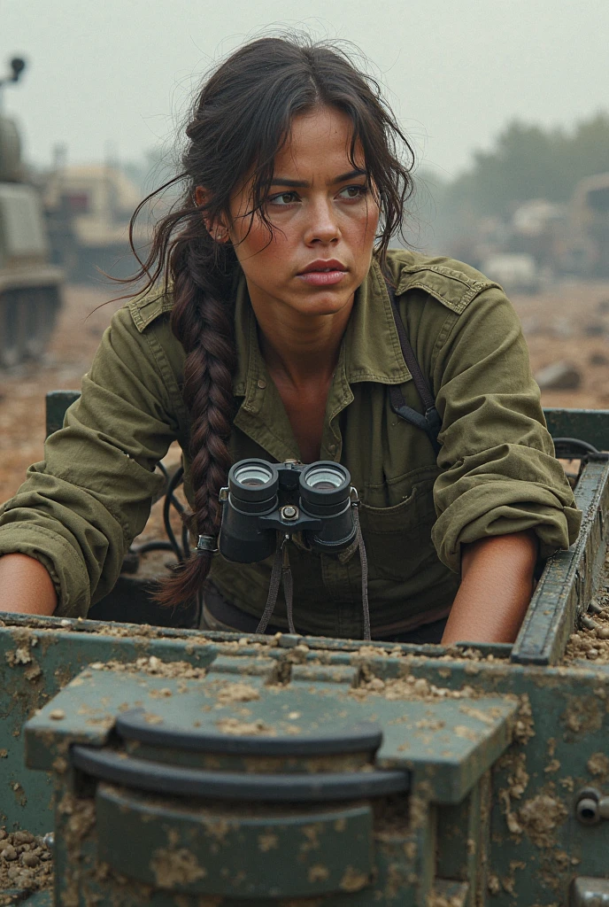 Raw, best quality, masterpiece, Ultra-realistic, ultra-detailed, Israelian, big breasts women, dirty face, bloody face, blood spot on face, wearing israeli army uniform, exposed suit, skin texture details, shoulder skin seen, sitting sadness, crying face, screaming, lost for war, cringe, crowded by Hamas soldier, 8k resolution