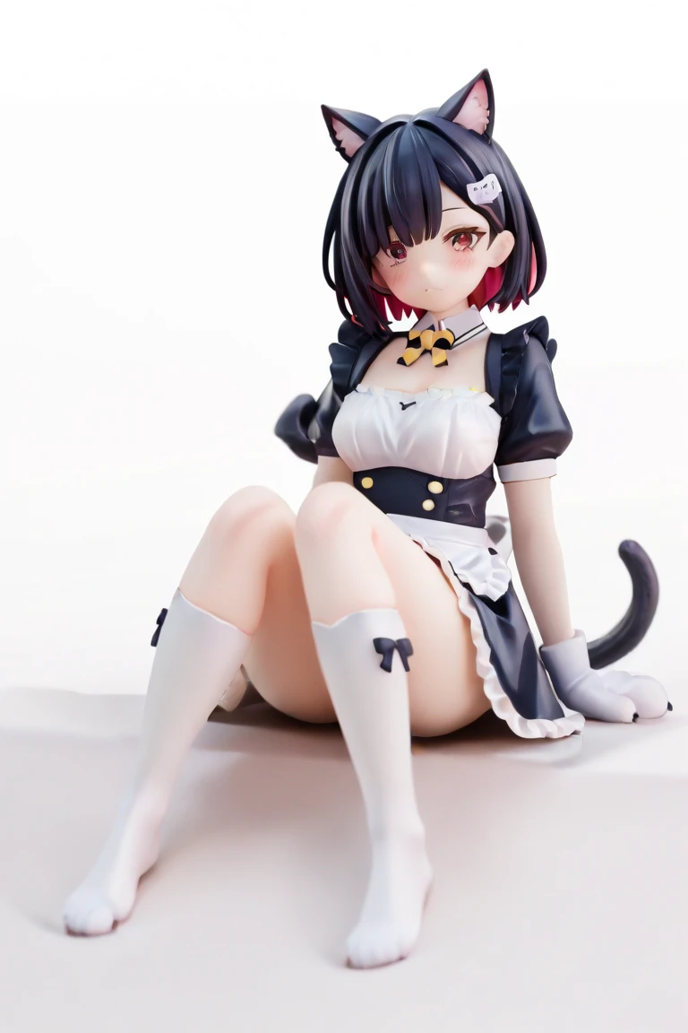 A woman wearing a cat costume is posing on the floor, cosplay of a catboy! maid! dress, charming cat girl, very beautiful cute cat girl, anime cat girl in a maid costume, beautiful young cat girl, gorgeous maid, full length and white stockings, Nekomimi, anime girl cosplay, with tail, anime girl squatting, cosplay
