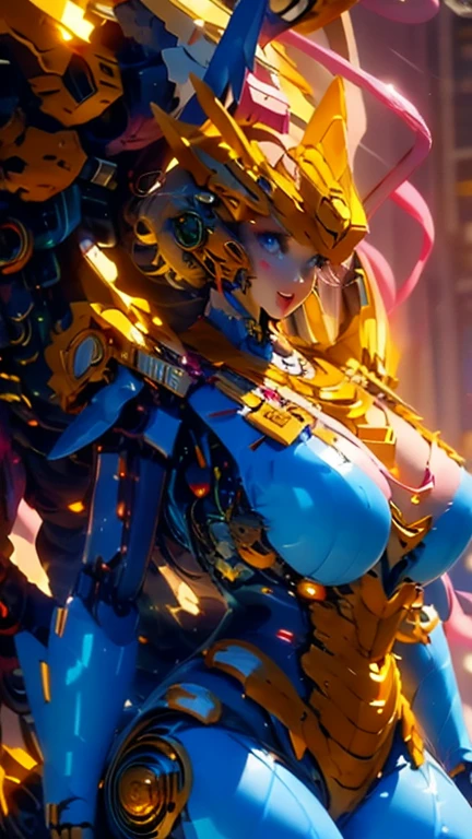 very big tits ((Masterpiece, The best quality)), illustration, 8K ultra detailed, realist, clear focus, Highly detailed, Pro Lighting, colorful details, Rainbow Color BREAK, Factory Long Rise, large mechanical robot structure, microchip, computer, ((glow)), intricate details, shitu-mecha, 1girl, mecha, belly button, color image, (Cyberpunk), (bluecelest hair: 1.2) big tits very sexy very big tits extremely big tits big cameltoe cameltoe cameltoe big tits cameltoe big,yellow celest hair,yellow hair,Golden