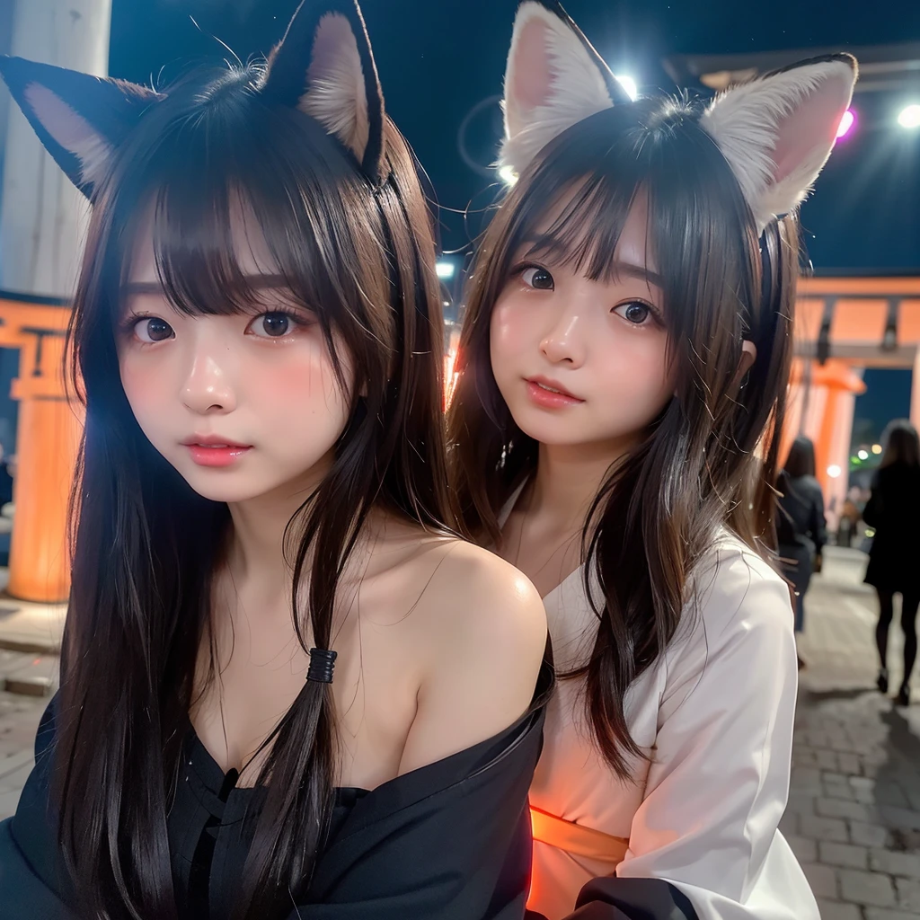 ((2persons, 2girls:1.2)), Best quality, masterpiece, ultra high res, raw photo, beautiful and aesthetic,deep shadow, dark theme,(photorealistic:1.4), ((long hair, cat ears, white shirt, sweater, cozy)), detailed background, outdoors,
<lora:HugsLoraV1.0-000001:1> HugsAI