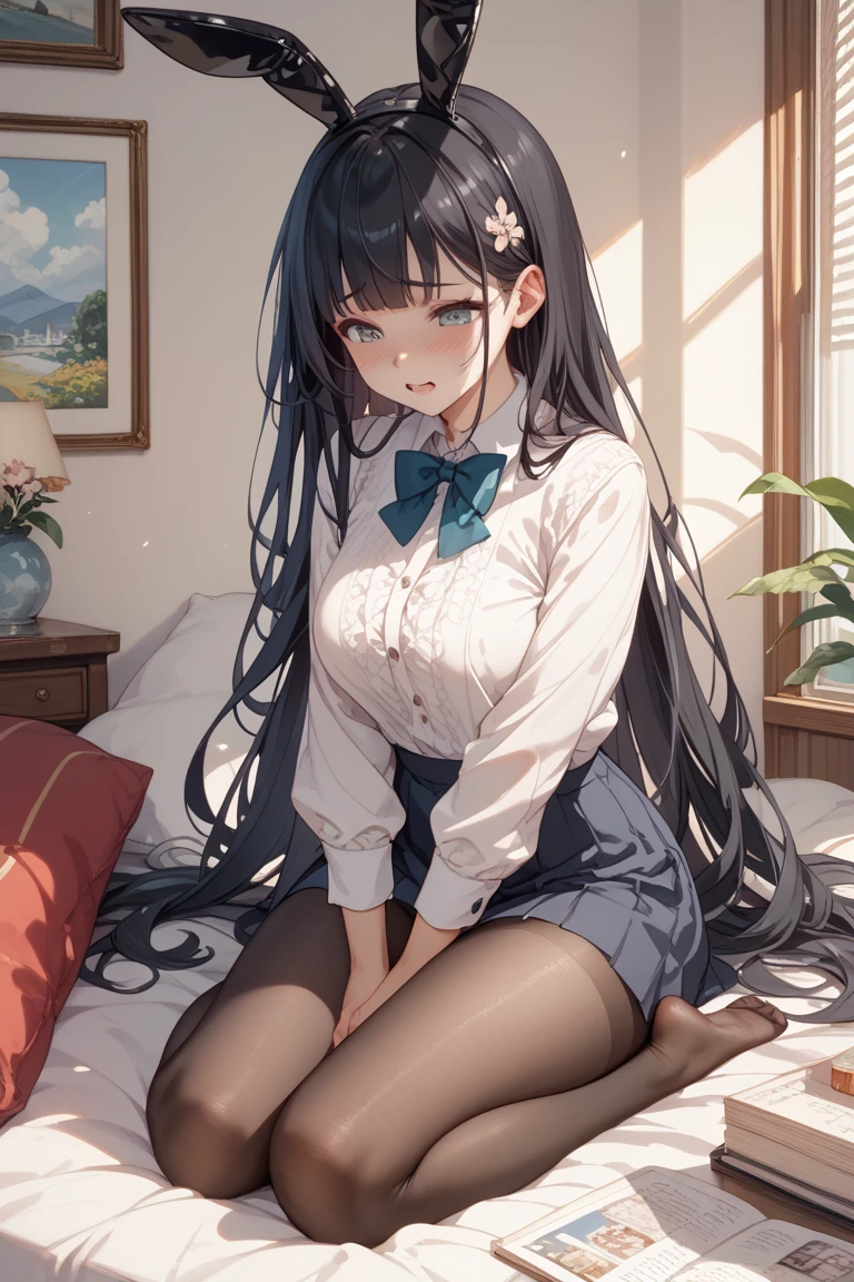 Anime Girls with long black hair laying on a bed, Cute girl anime visuals, (Anime Girls), cute Anime Girls, Anime Girls with long hair, an Anime Girls, Anime Girls, young Anime Girls, Anime Best Girl, beautiful Anime Girls, seductive Anime Girls, Anime Moe Art Style, pretty Anime Girls, Ilya Kuvshinov with long hair