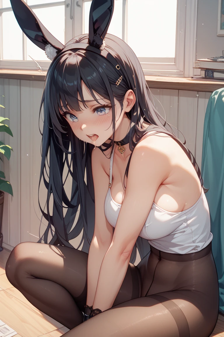 High quality, high definition, detailed depiction, True to anatomy, 1 girl, 16 years old, Black hair, long hair, hairpin, Black gradation eyes, Big eyes, droopy eyes, thick eyebrows, long eyelashes, Freckle makeup, Crying face, slightly open mouth, Tube top, mini skirt , spread legs,vaginal sex, 