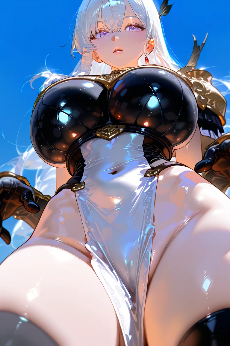 1 girl, no face, mysterious, helmet, unicorn horn, glowing eyes, Extreme detail expression, Glossy metal, dynamic angle, detailed light, dramatic_shadow, ray_tracing, reflection,Raw, cinematic shot, (sharp focus:1.5), (photorealistic:1.2), twilight lighting, volumetric lighting, ultra high res, 16K,dramatic lighting, large breast, bare breast, ultra realistic breast, open legs, sspread legs, vagina, wet,