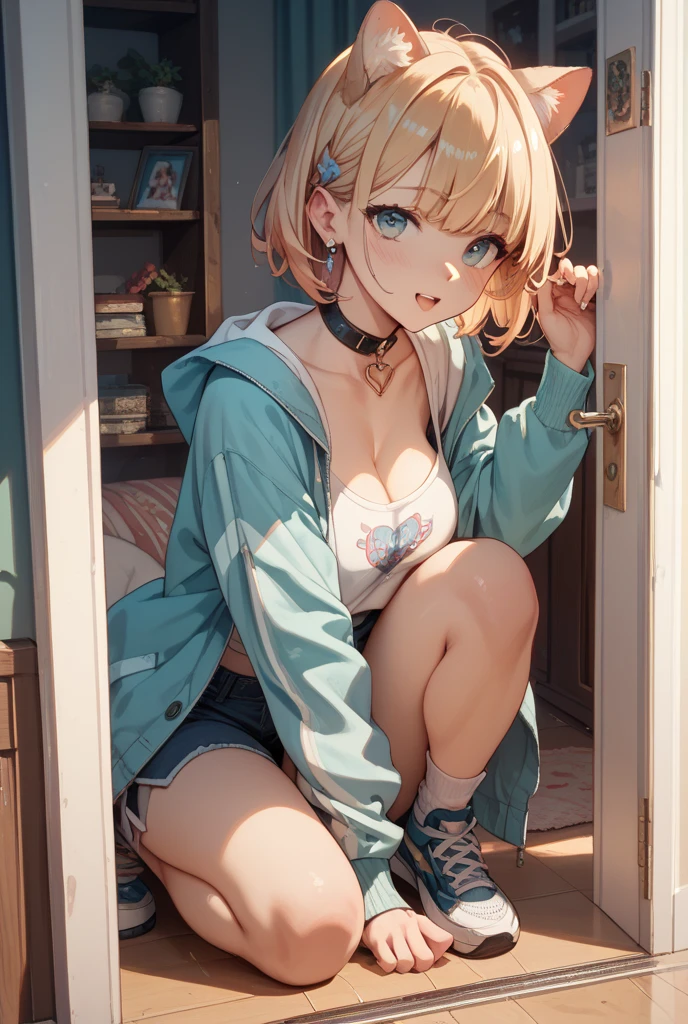 (highest quality,4K,8k,High resolution,masterpiece:1.2),Very detailed,(Realistic,photoRealistic,photo-Realistic:1.37),whole body,(Character portrait),cool beauty,Beautiful fine details,Beautiful lip detail,Very detailed eyes and face,Long eyelashes,lean and fit body,A confident smile,Cheerful pose,attractive appearance,Colorful background,Vibrant colors,Studio Lighting,Bokeh,Women Artists,15-year-old girl,Professional,Short blonde bob hair,((Sweatband)),Aerobics Instructor,Grin,Sweat,Active lifestyle,Sporty look,leotard,((socks,sneakers)),Flexible movement,Slender body,Shiny texture,Sculpted figures,A progressive fitness environment,Positive attitude,Healthy shine,Fitness Motivation,Personal trainer