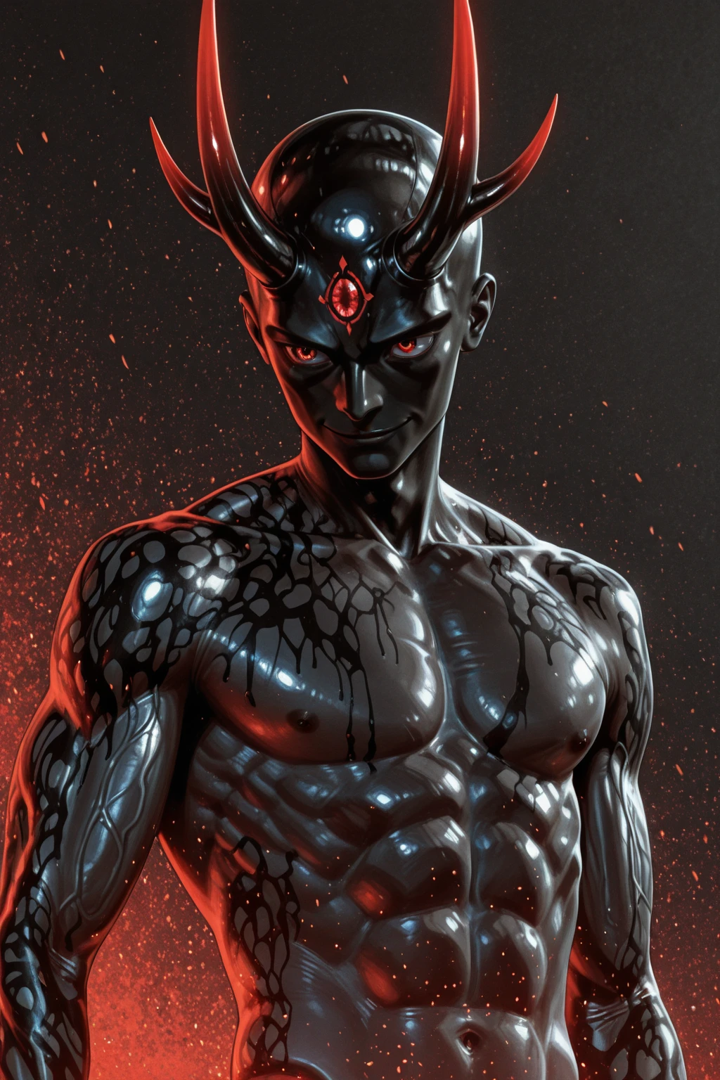 homem arafed com linhas cor-de-rosa no peito e peito, Fit male demon with white horns, Cybernetic body parts, satanic body, human male demon, arca album cover, homem com linhas finas no rosto, retrato da anatomia, portrait demon half human, demon male, Beeple e James Jean, pele de espalhamento subsuperficial, man male demon