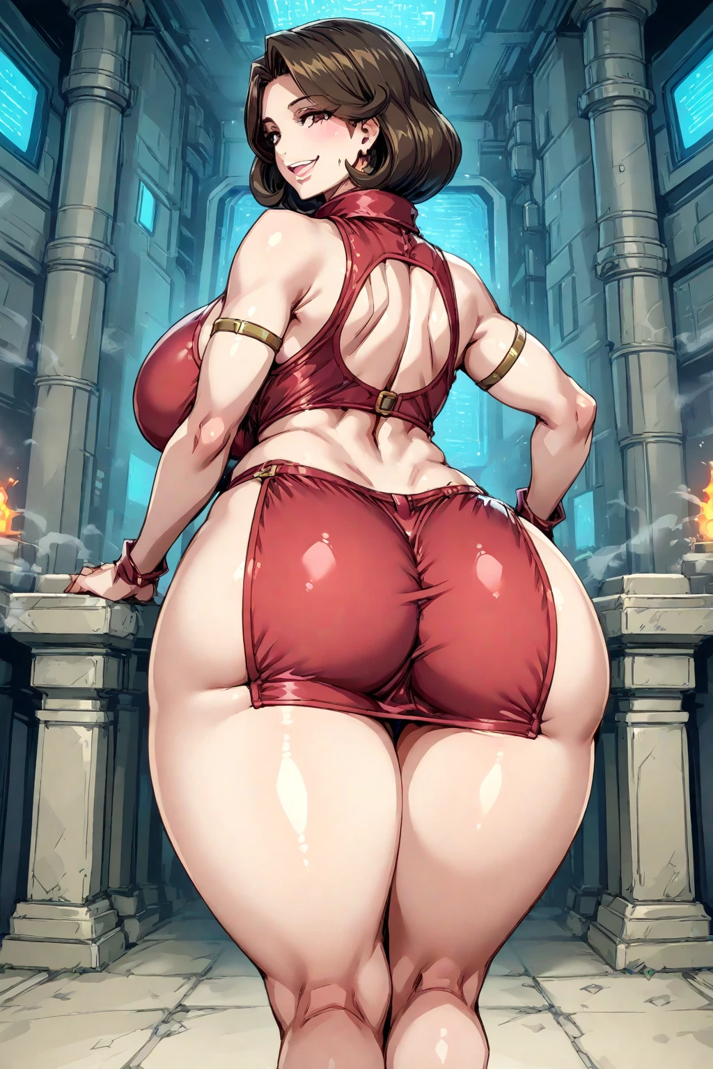 MissValentine, massive fake ass, massive fake breasts, elongated slim body, tall, long legs, slim waist, wide hips, curvy, (full body, 8k, masterpiece, side view, intricate details, ultra detailed), posing like a flamenco dancer, in dressorosa, bubble butt, thick booty, enormus glutes